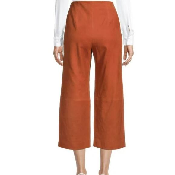 Vince Women's Wide Leg Cropped Lamb Leather Pants Size 8 Dark Brick Rust NWT - Picture 2 of 8